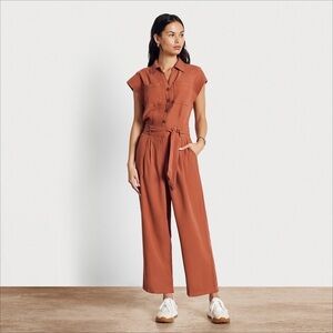Sam Edelman Alexandra Jumpsuit pant romper auburn Button tie belt women’s Small